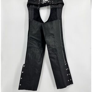 LK Leather King Men's Zippered Thigh Pocket Chaps Leather Black Size L